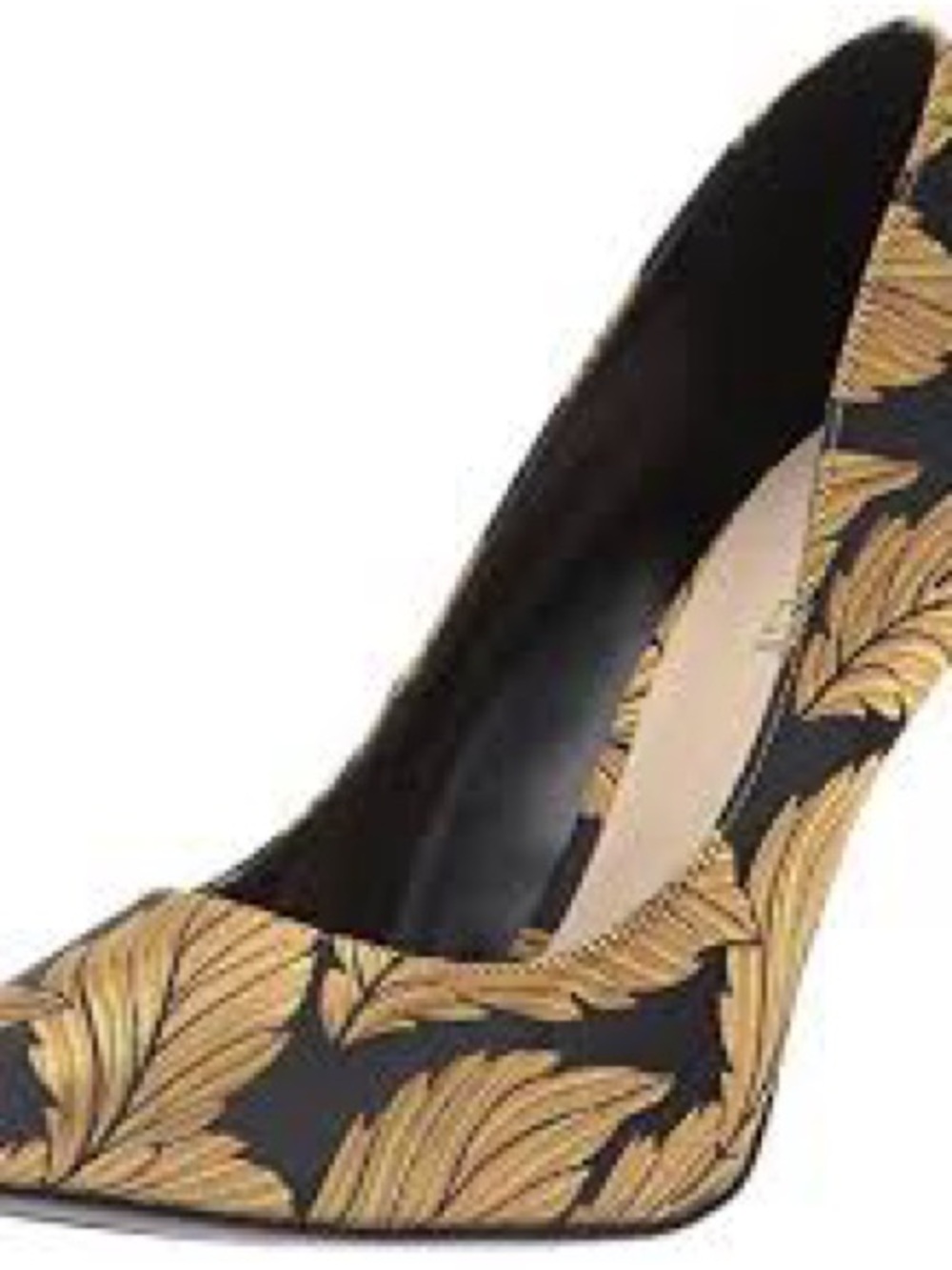 Nine West Black Pointed-Toe Pumps with Gold Leaf Print size 7.5